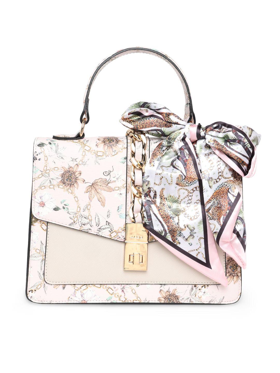 aldo floral printed structured satchel bag with chain embellished detail