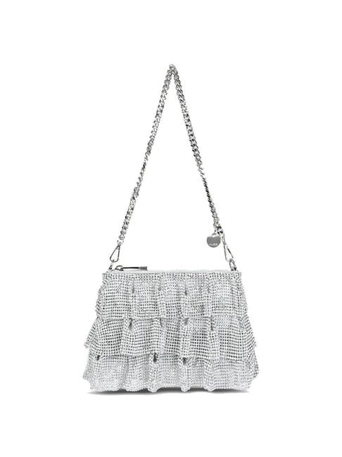 aldo gemmy040029 silver synthetic embellished shoulder handbag
