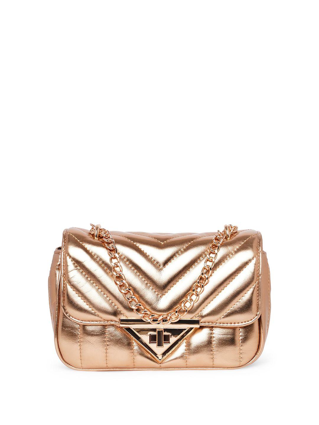 aldo gold-toned textured pu structured sling bag