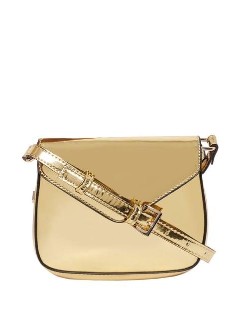 aldo golden solid medium sling handbag