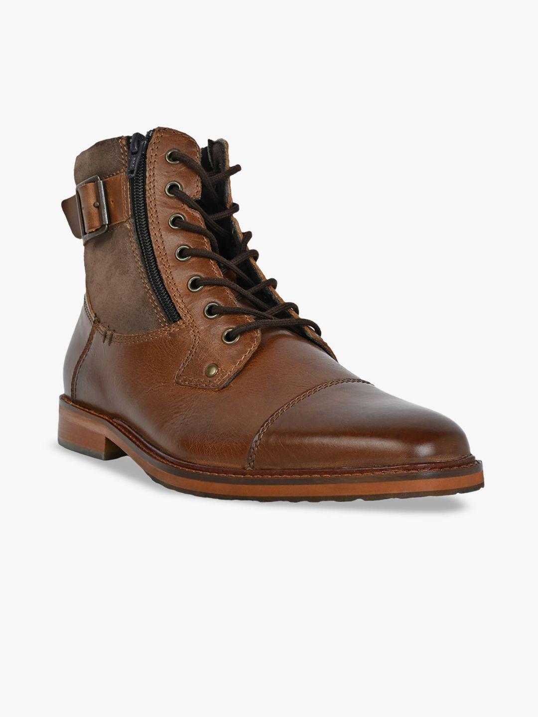 aldo men mid-top leather regular boots with buckle detail