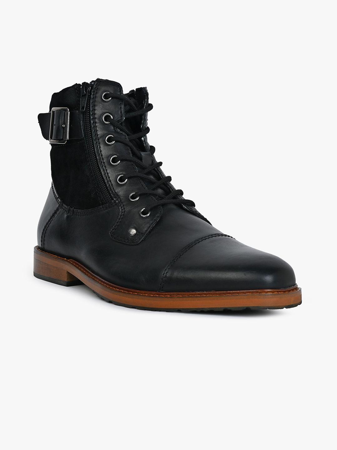 aldo men mid top leather regular boots with buckle detail