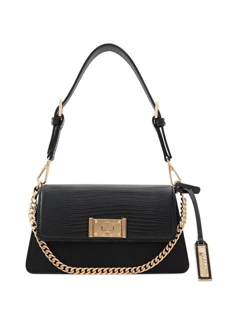 aldo sabrine black synthetic textured sling handbag