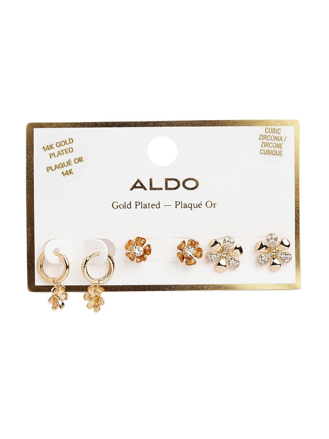 aldo set of 3 gold-plated contemporary studs earrings
