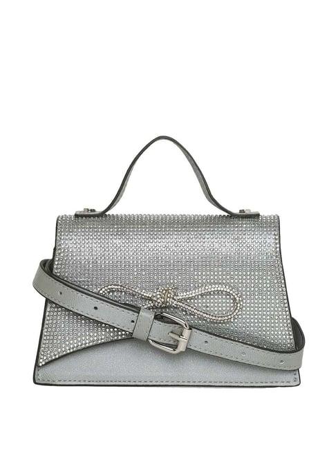 aldo silver embellished medium satchel handbag