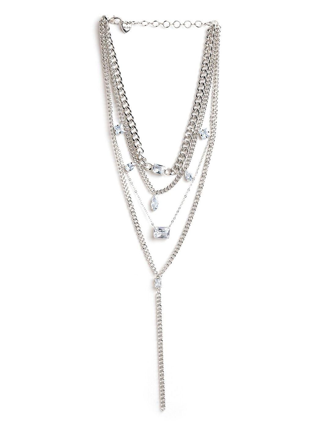 aldo silver-plated stone-studded layered necklace