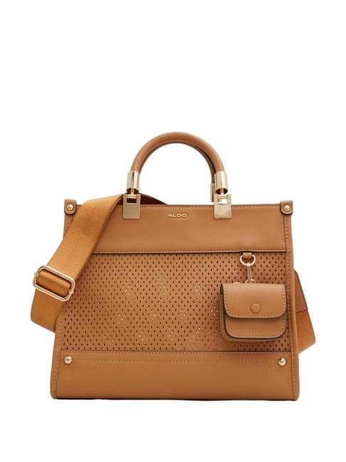 aldo tan textured medium handbag with pouch