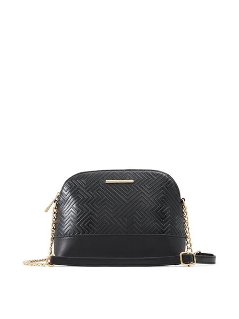 aldo teasssi black synthetic textured sling handbag