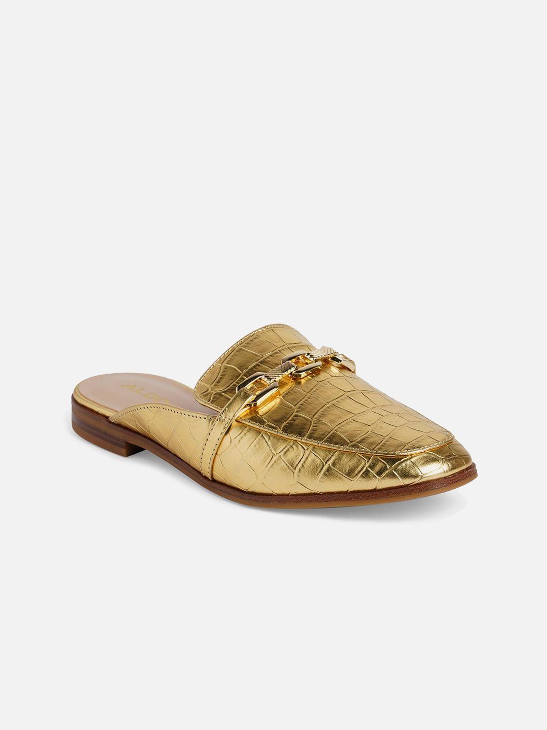 aldo textured buckled mules