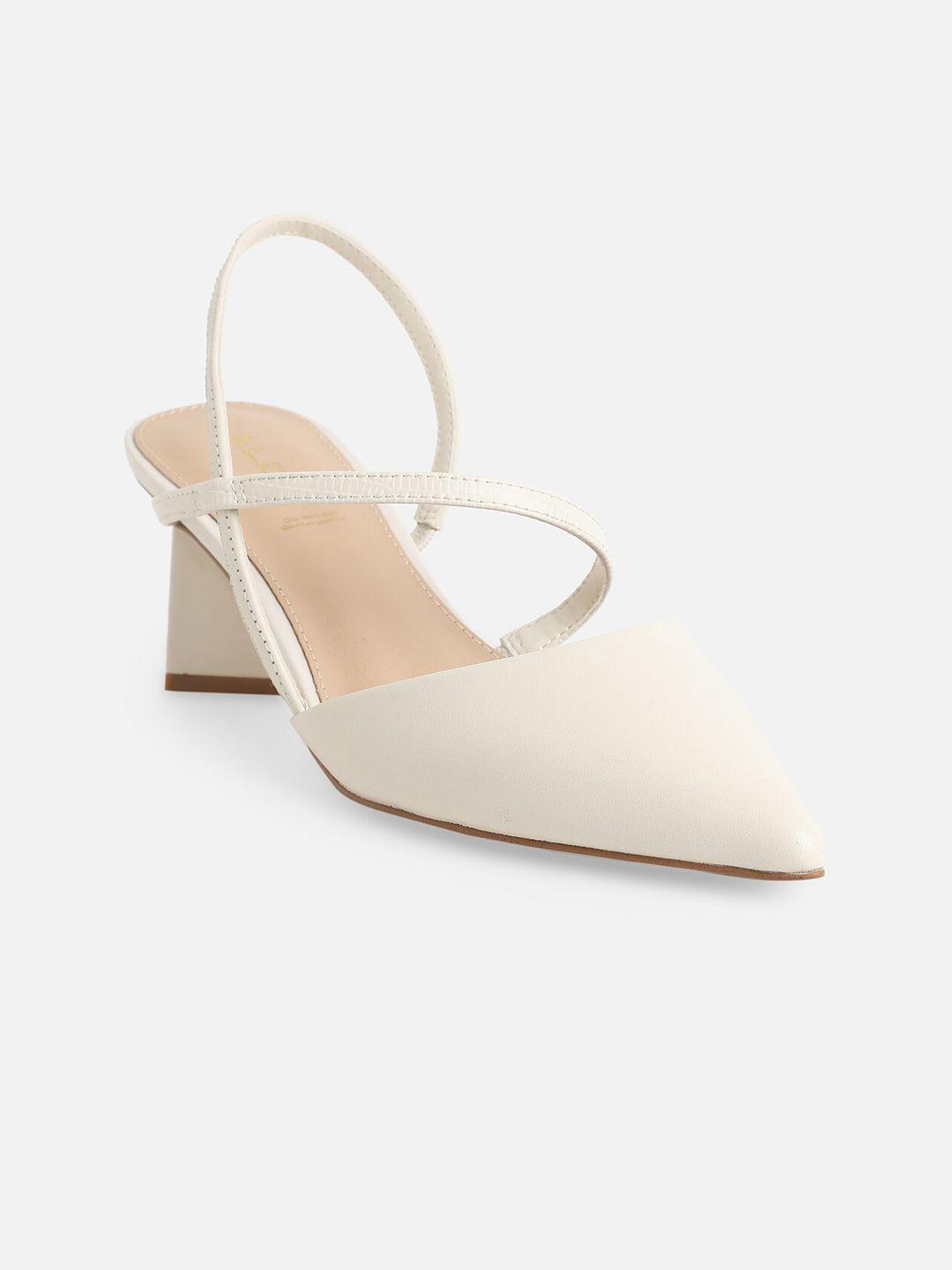 aldo white solid block pump heels