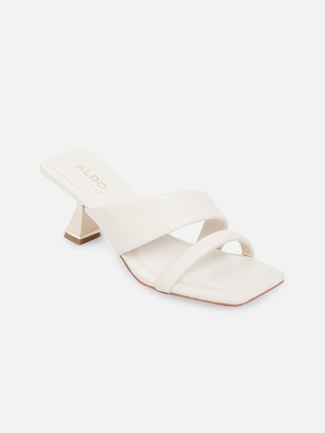 aldo white solid block sandals