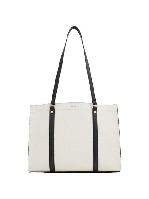 aldo white solid medium tote handbag with pouch