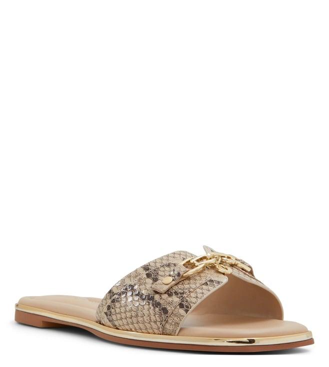 aldo women's alamassia brown multi slide sandals (animal attack)