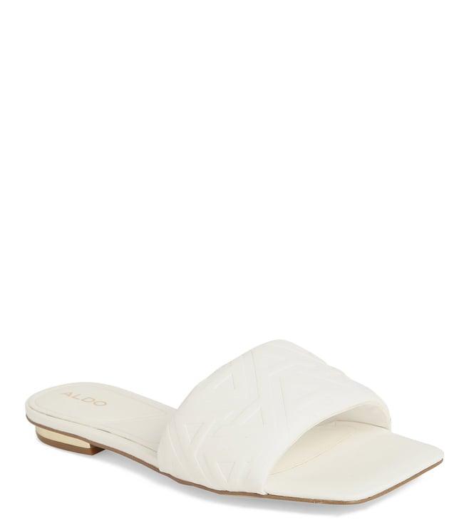 aldo women's cleony100 logo white slide sandals
