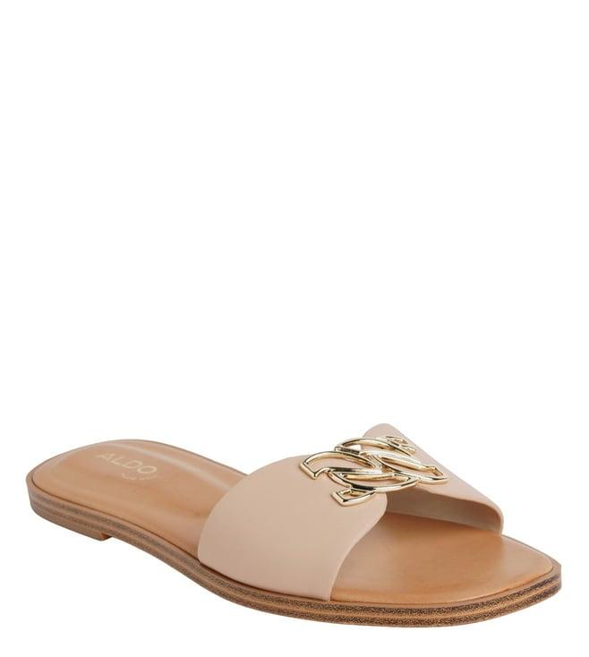 aldo women's damiana270 logo beige slide sandals
