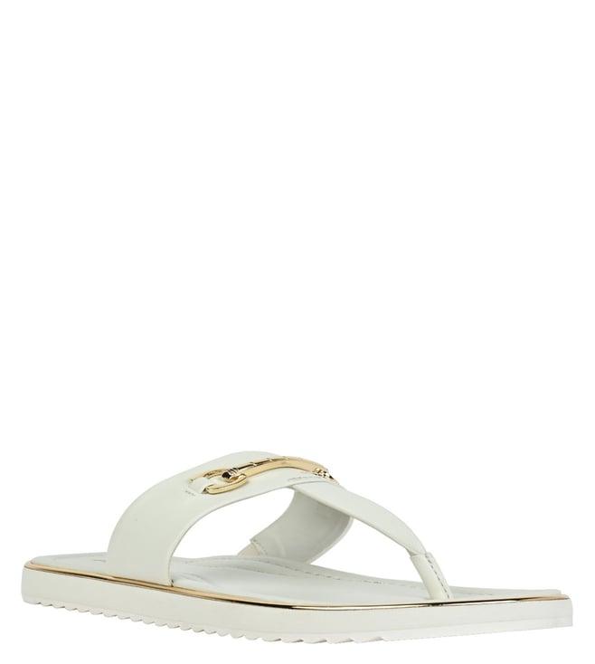 aldo women's deverena121 white & bone t-strap sandals