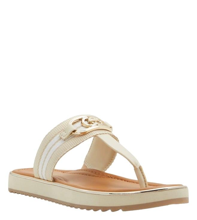 aldo women's nesien beige logo t-strap sandals