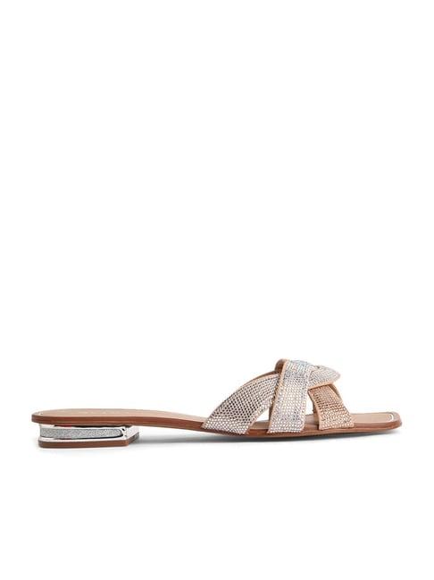 aldo women's nude cross strap sandals