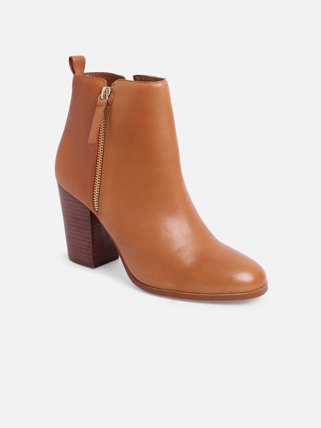 aldo women beige solid leather mid-top flat boots