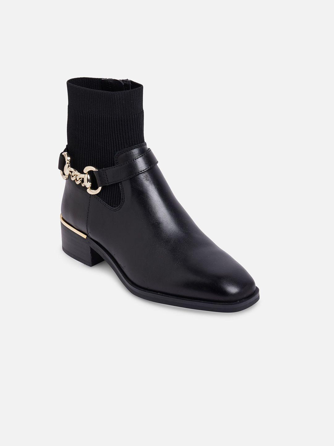 aldo women black block heels embellished chelsea boots