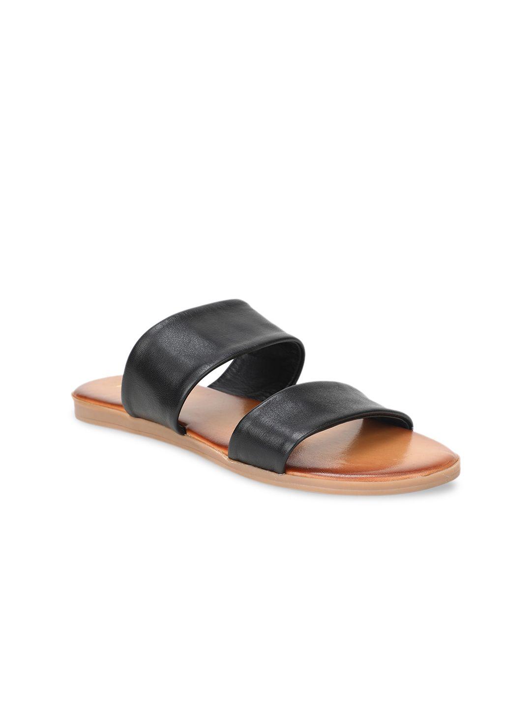 aldo women black solid leather open toe flats