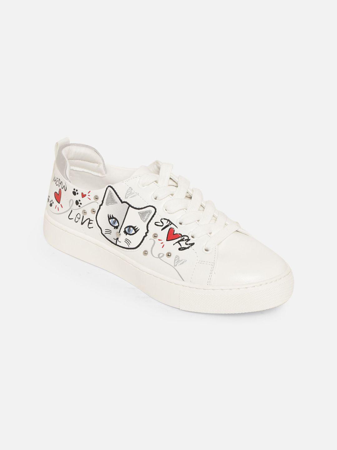 aldo women cream coloured printed sneakers