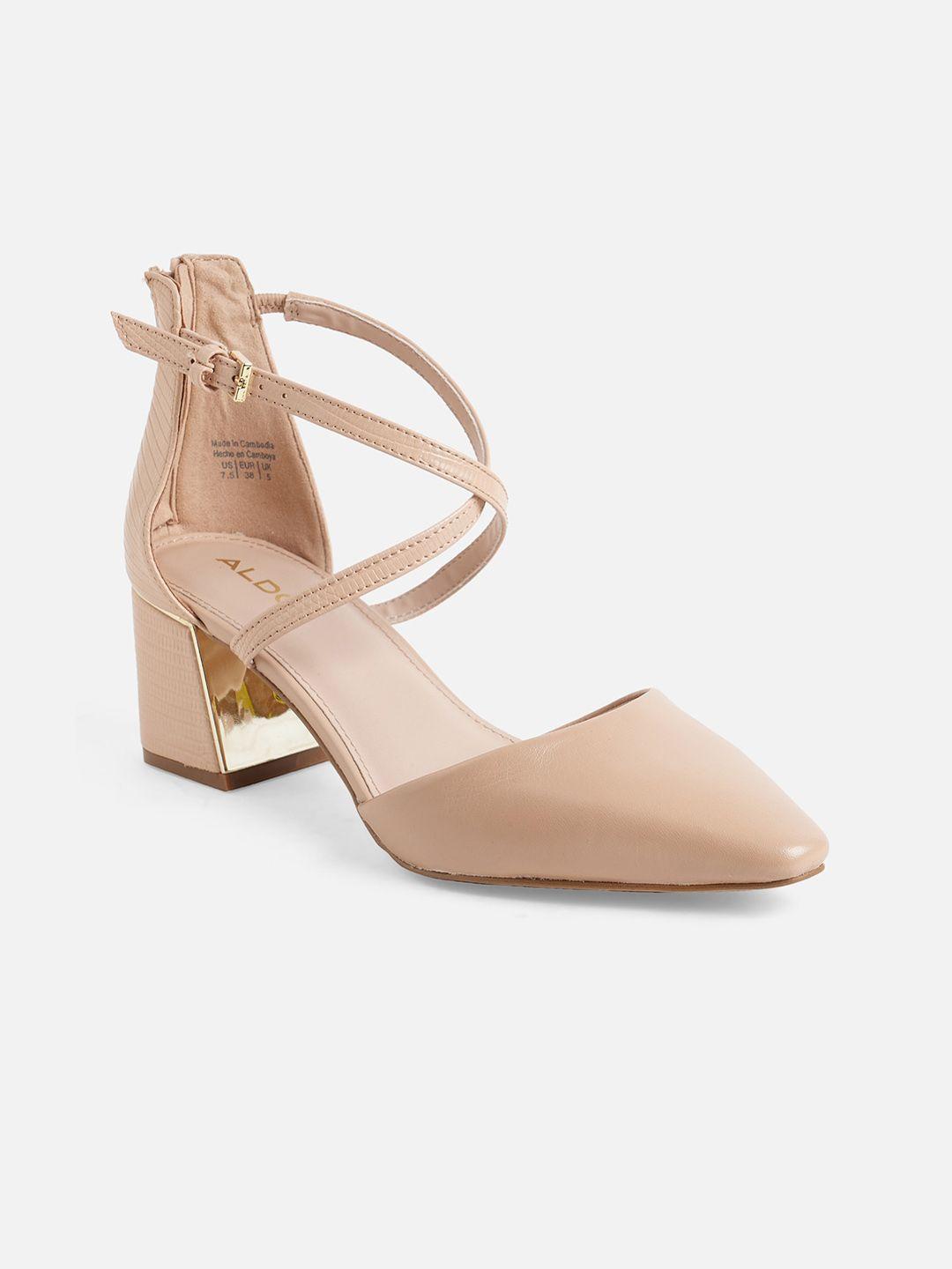 aldo women cream leather party block pumps