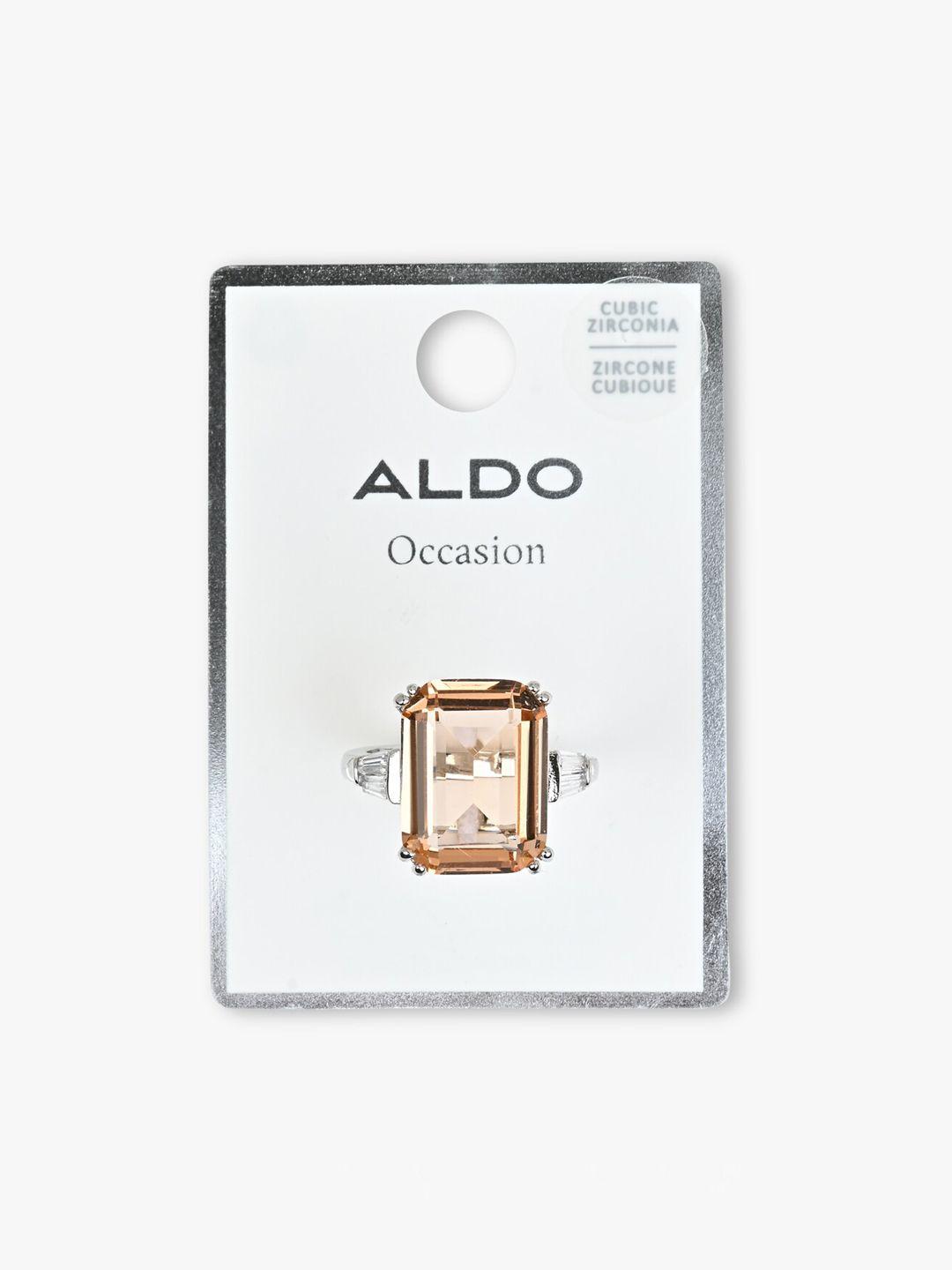 aldo women silver-plated cubic stone-studded finger ring