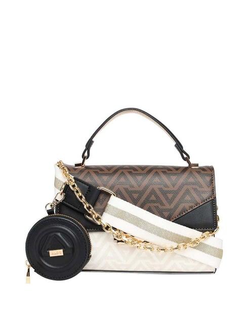 aldo youra270 white & brown printed medium handbag