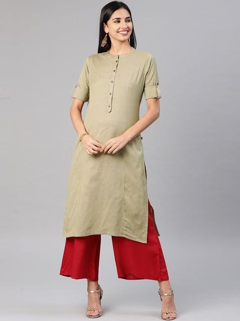 alena beige cotton straight kurta