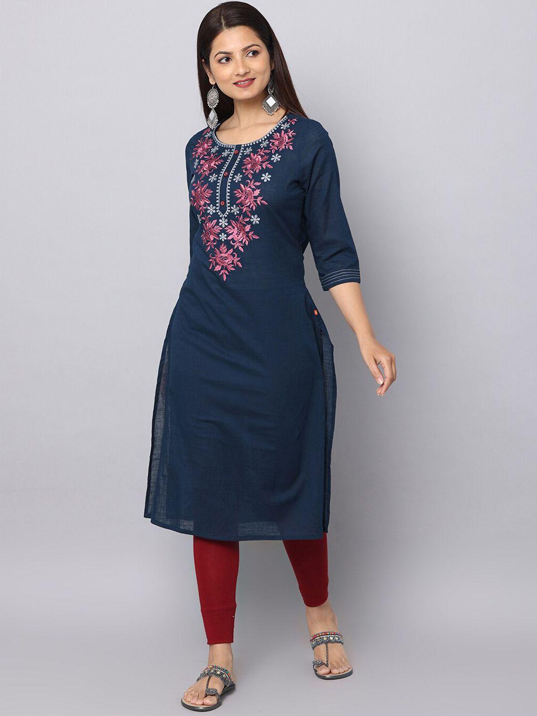 alena embroidered yoke design round neck thread work kurta