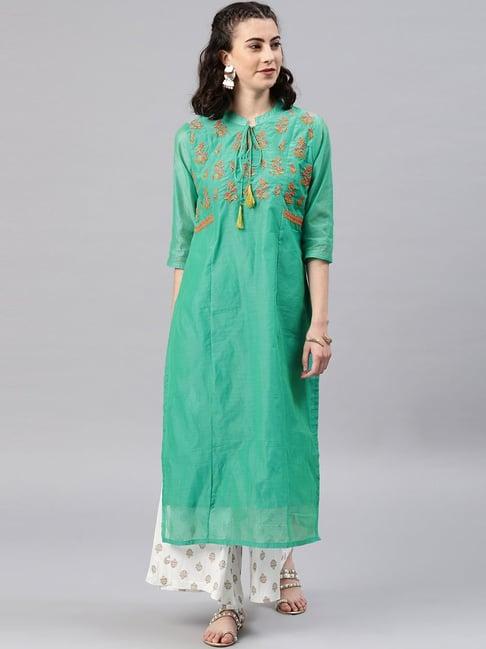 alena green embroidered straight kurta