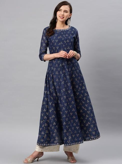 alena navy embellished a line kurta