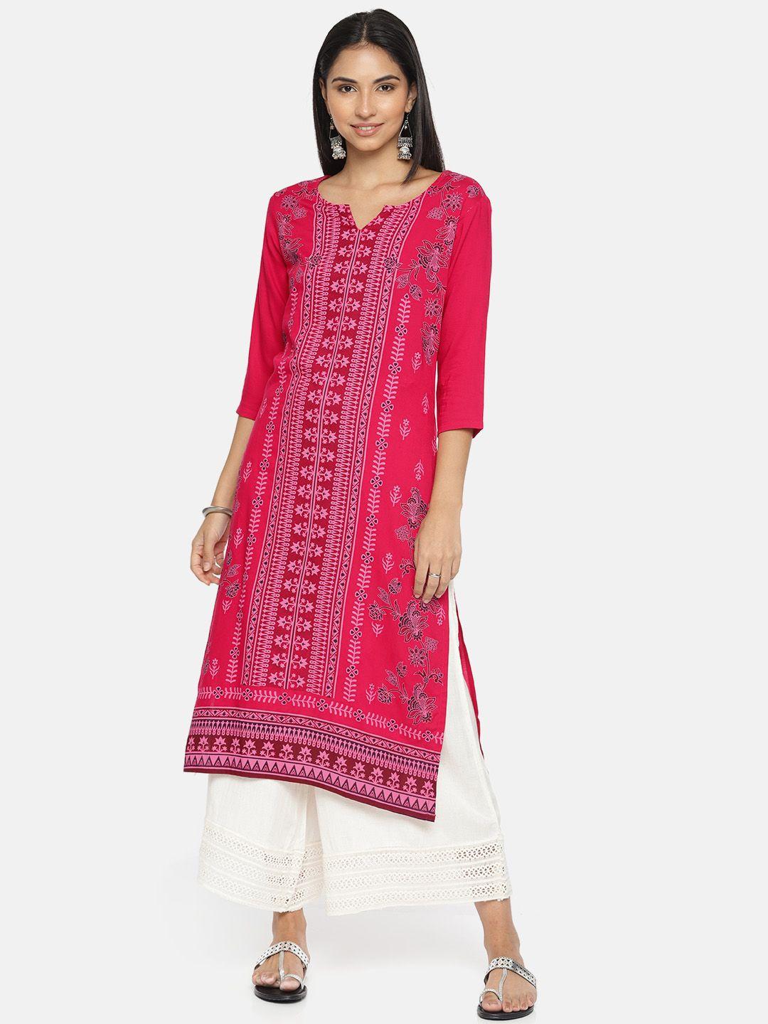 alena women fuchsia pink printed straight kurta