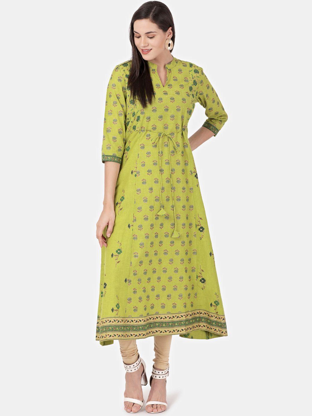 alena women green printed a-line kurta