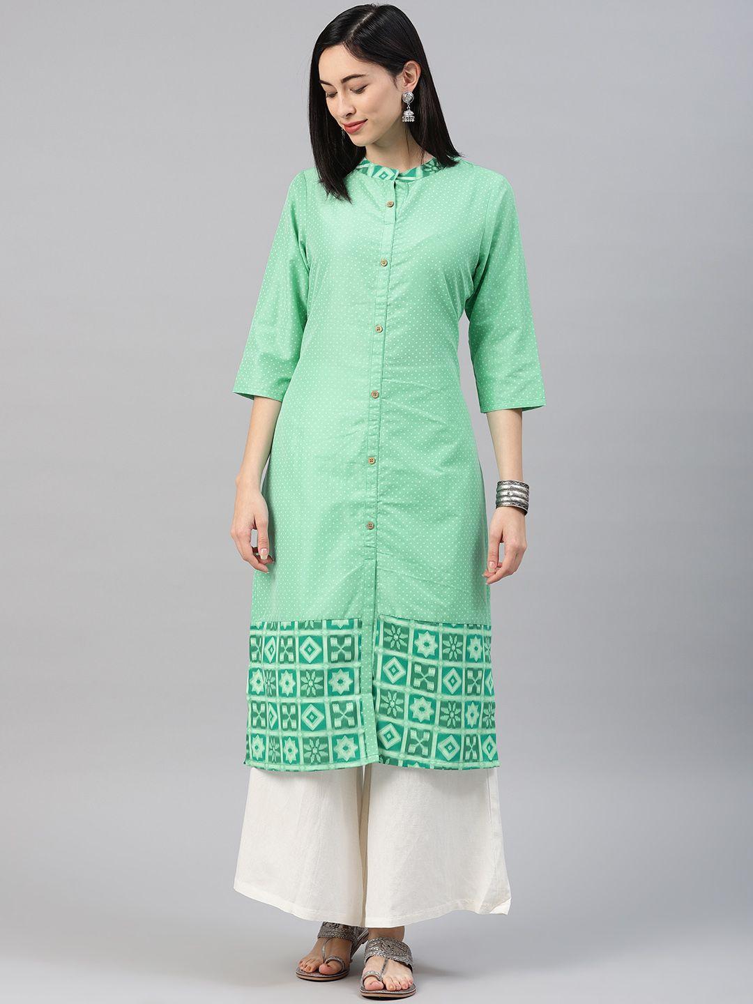 alena women green printed straight kurta