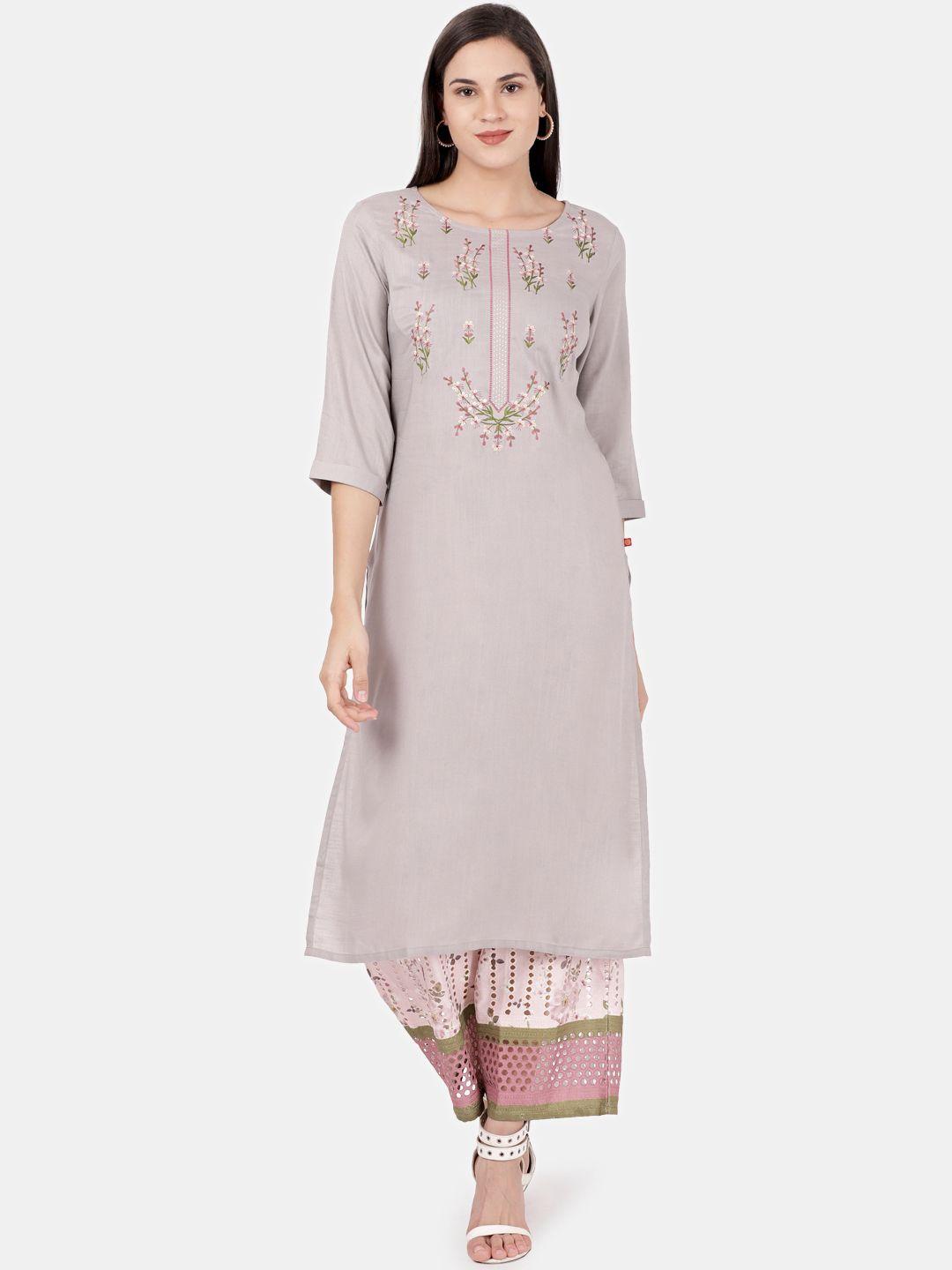 alena women grey & pink yoke design kurti with palazzos