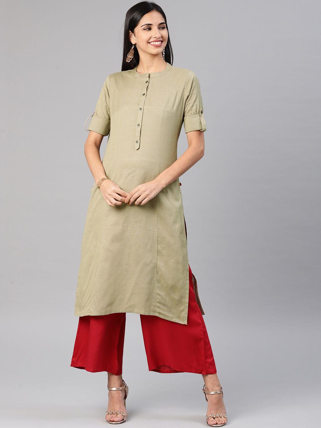 alena women khaki solid straight kurta