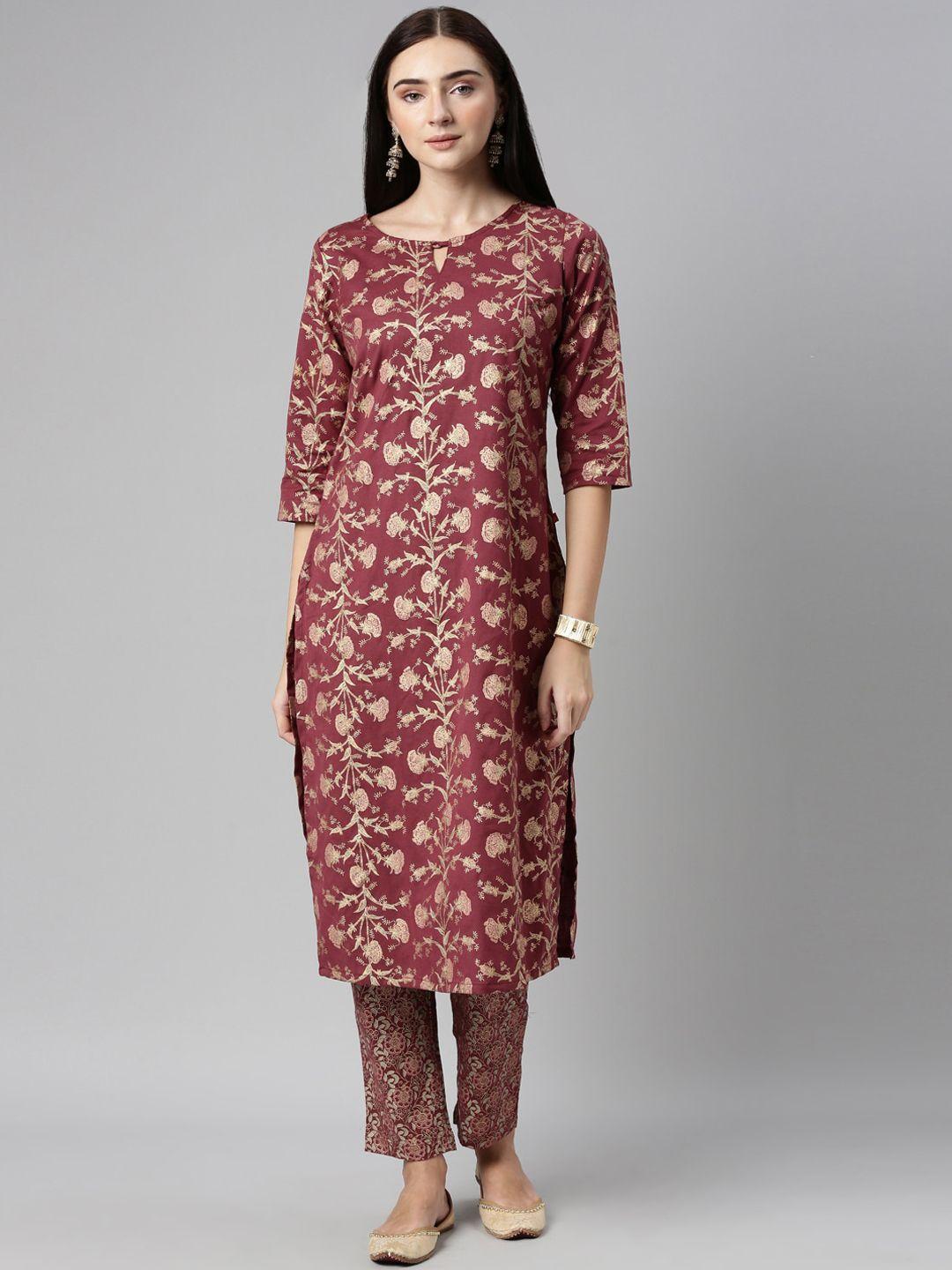alena women maroon ethnic motifs printed kurta with trousers