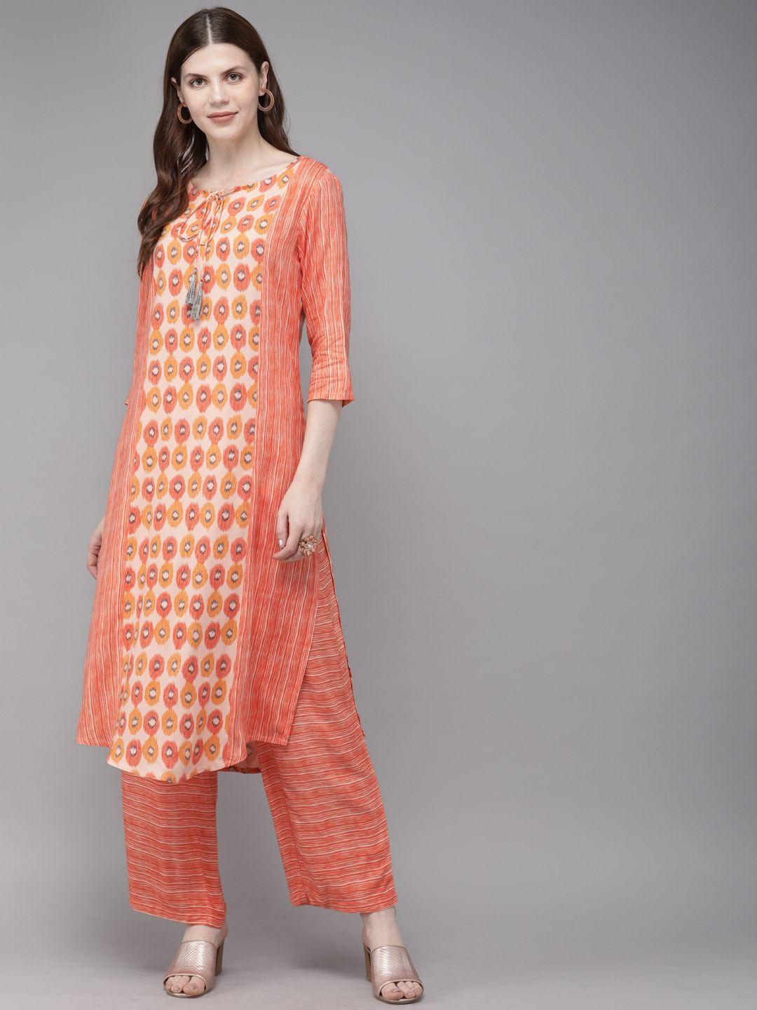 alena women orange printed kurta with palazzos