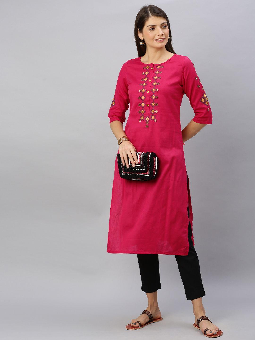 alena women pink embroidered straight kurta