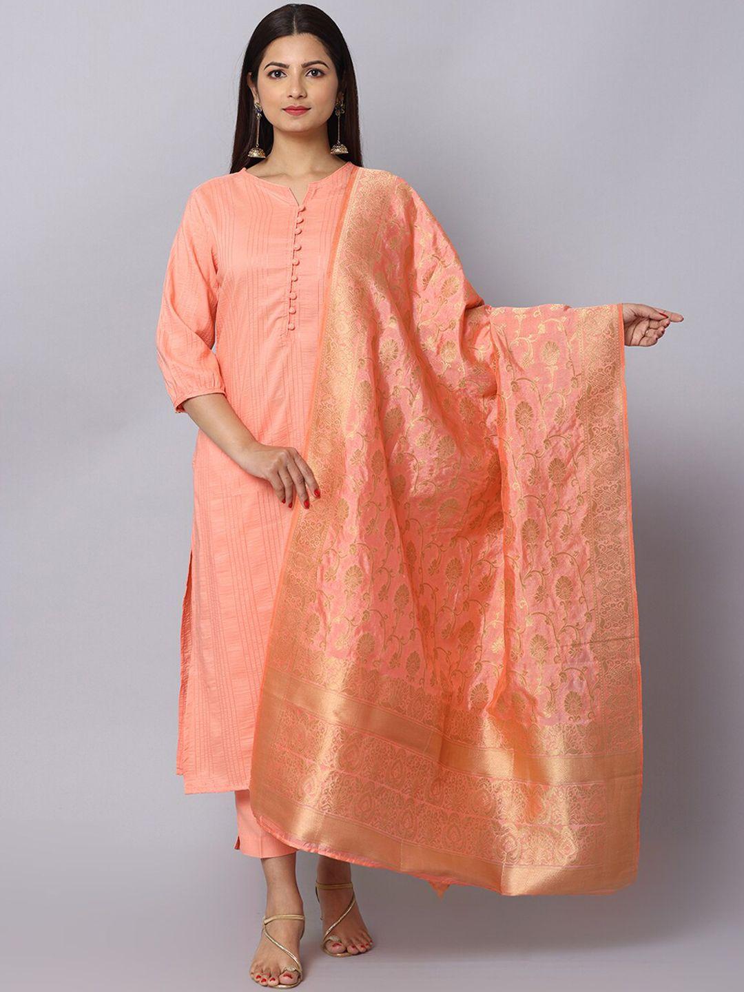 alena women striped regular chanderi silk kurta with trousers & with dupatta