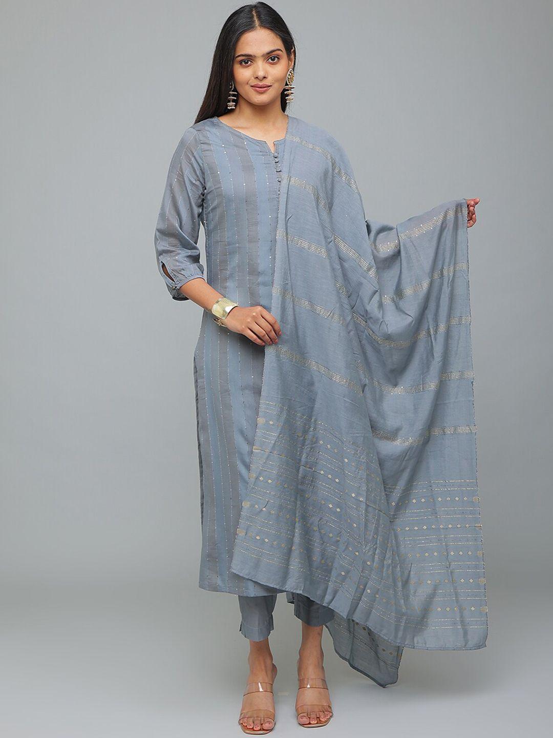 alena women striped regular sequinned chanderi silk kurta with trousers & with dupatta