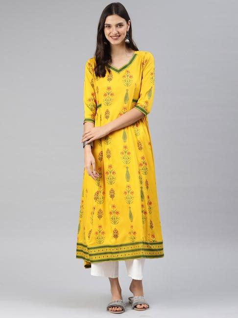 alena yellow printed a line kurta