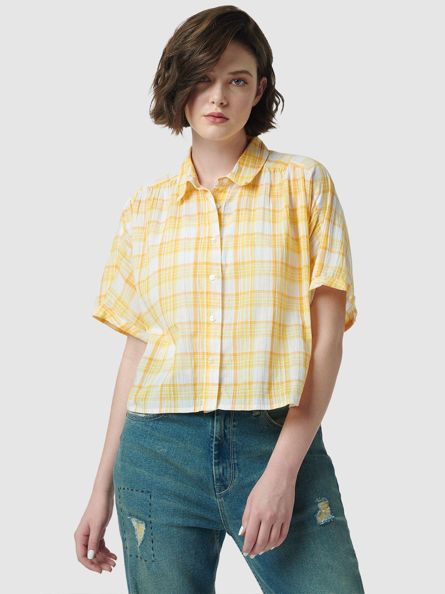 alexandra checkered gather detail shirt