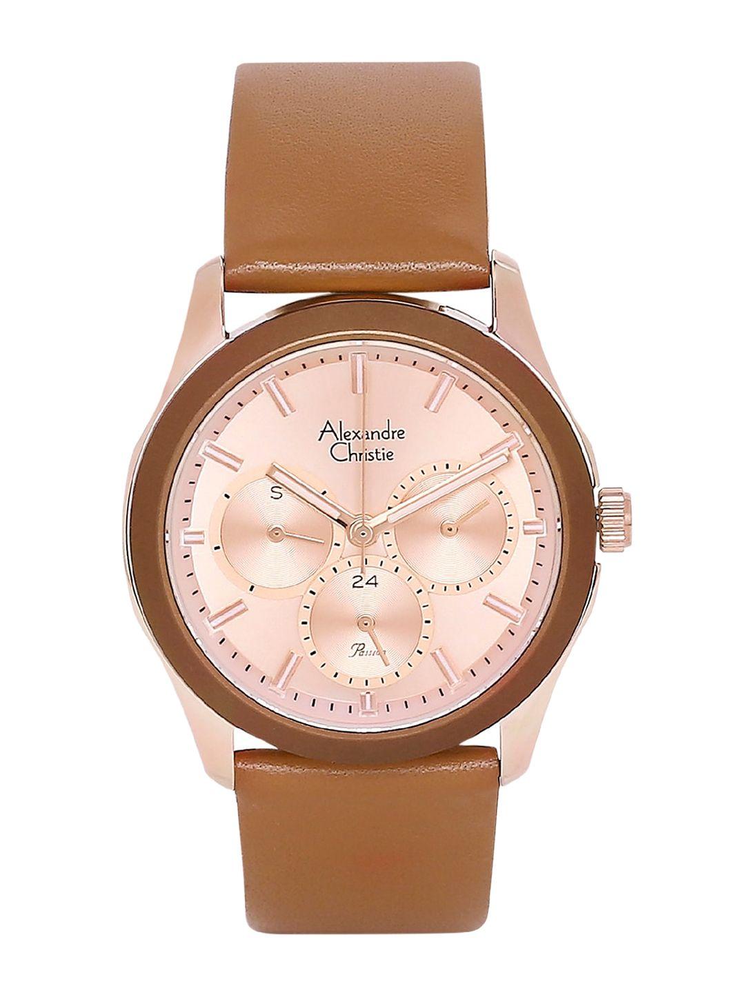 alexandre christie women dial & leather straps analogue multi function watch 2968bflrgln
