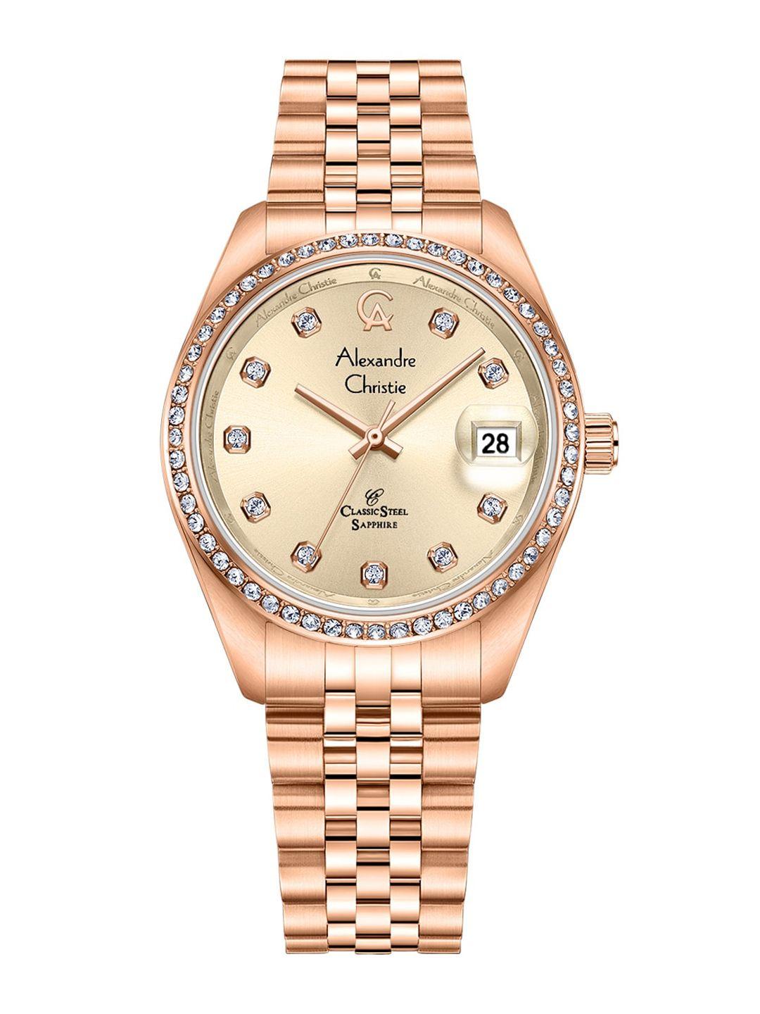 alexandre christie women embellished dial & bracelet style analogue watch 5012ldbrgln