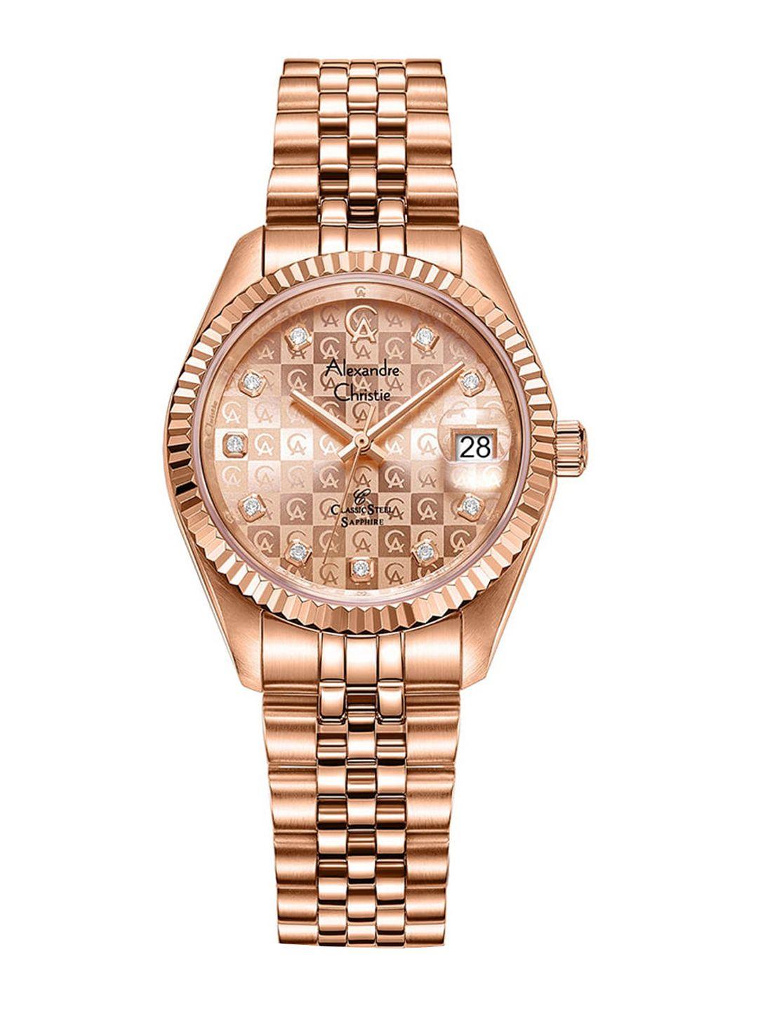 alexandre christie women embellished dial & bracelet style analogue watch 5014ldbrgln