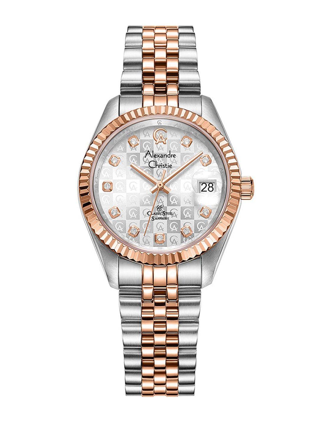 alexandre christie women embellished dial & bracelet style analogue watch 5014ldbtrsl