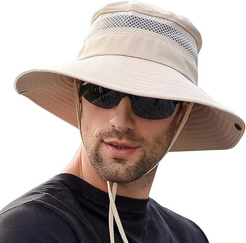 alexvyan black round crown hat sun visor hats for men wide brim summer cap for boys uv protection breathable casual beach hat, safari hat sun protection cap for gents.